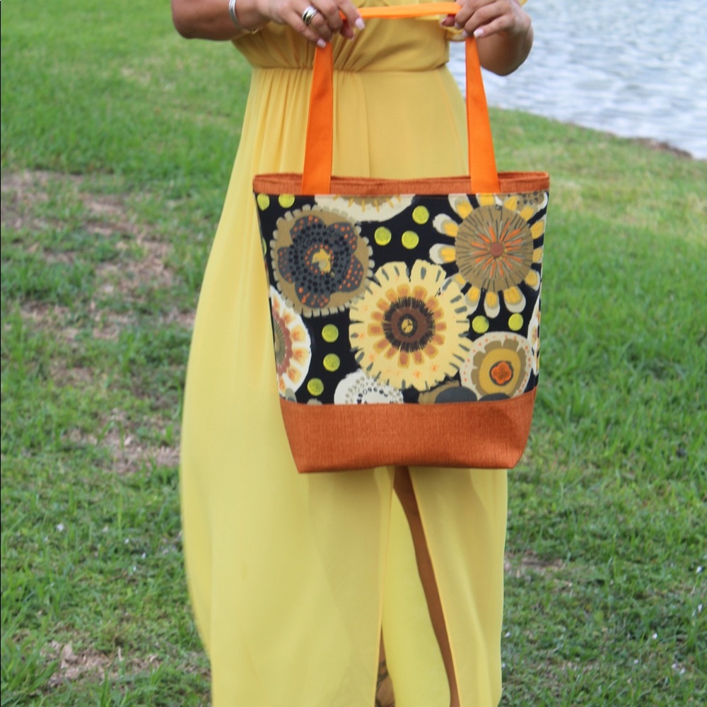 Versatile Tote Bag Black, Orange and Beige